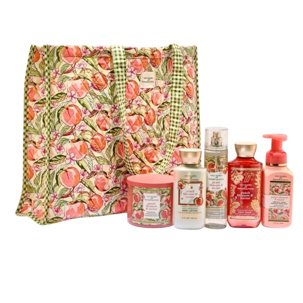 Vera Bradley x Bath & Body Works Peach Blossom & Nectar Tote & 6 Piece Gift Set